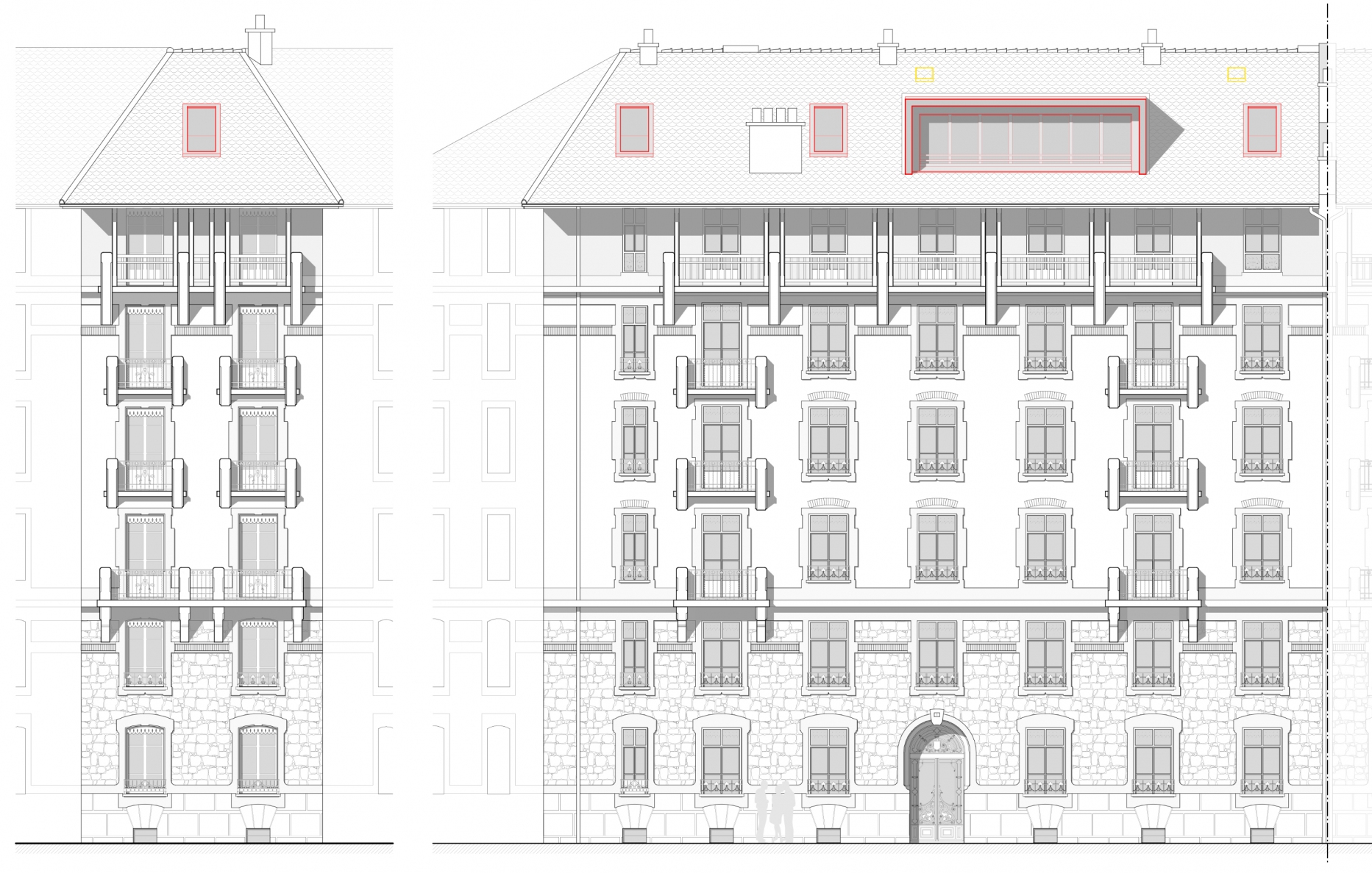 Tranformation d'appartements dans les combles d'un immeuble patrimonial à Genève, bureau d'architectes à Genève, corpus architecture urbanisme