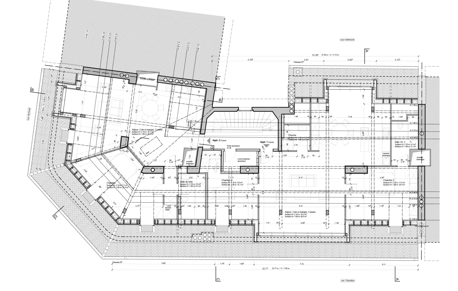 Tranformation d'appartements dans les combles d'un immeuble patrimonial à Genève, bureau d'architectes à Genève, corpus architecture urbanisme