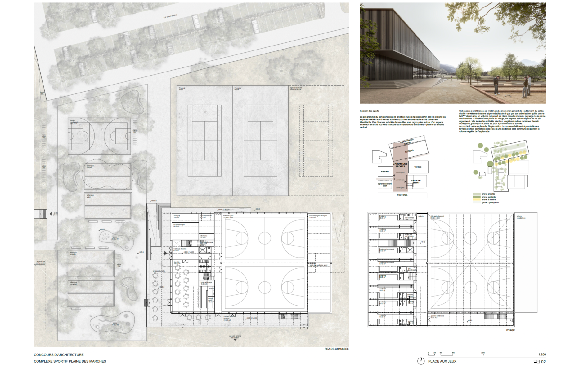 Competition for a multi-sports hall, gym in Fribourg, Geneva architects, corpus architecture urbanisme