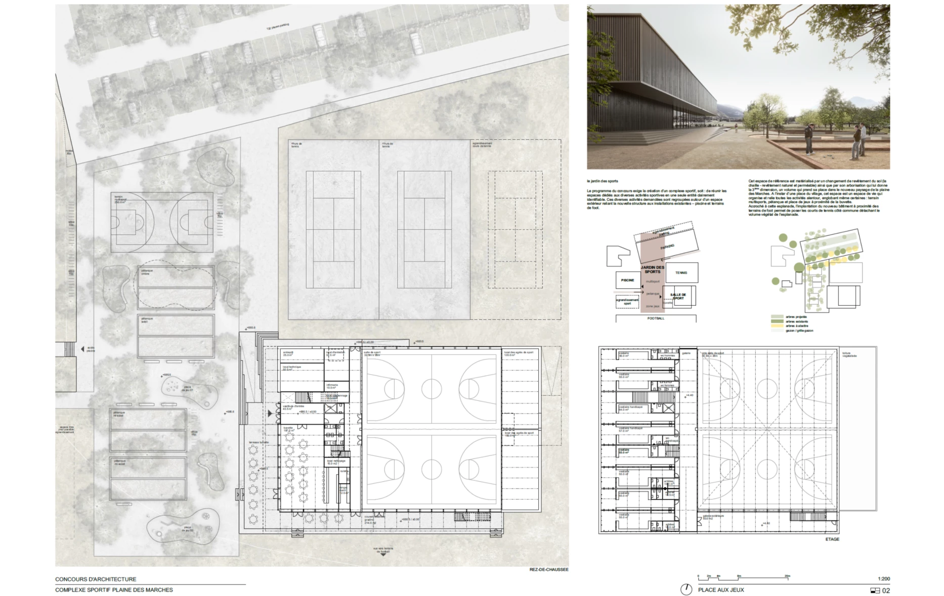 Competition for a multi-sports hall, gym in Fribourg, Geneva architects, corpus architecture urbanisme