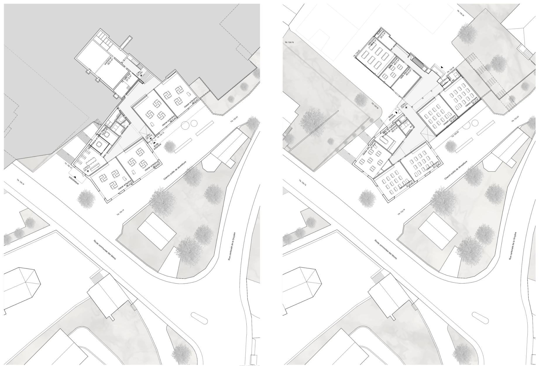 Concours pour la construction d'une école villageoise, bureau d'architectes à Genève, corpus architecture urbanisme