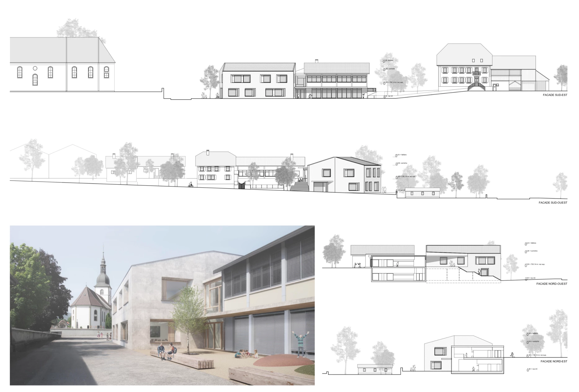 Concours pour la construction d'une école villageoise, bureau d'architectes à Genève, corpus architecture urbanisme