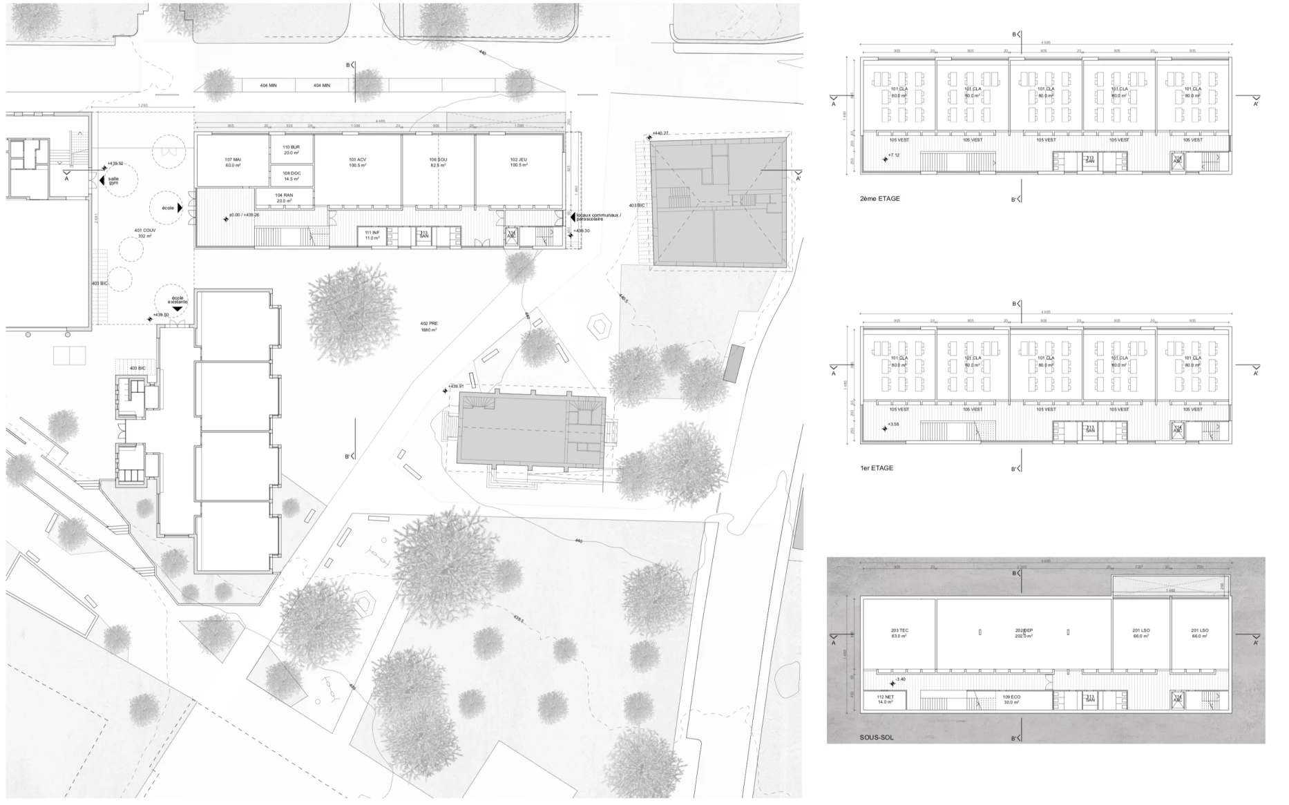 Concours pour l'extension d'une école communale à Genève, bureau d'architecture à Genève, corpus architecture urbanisme