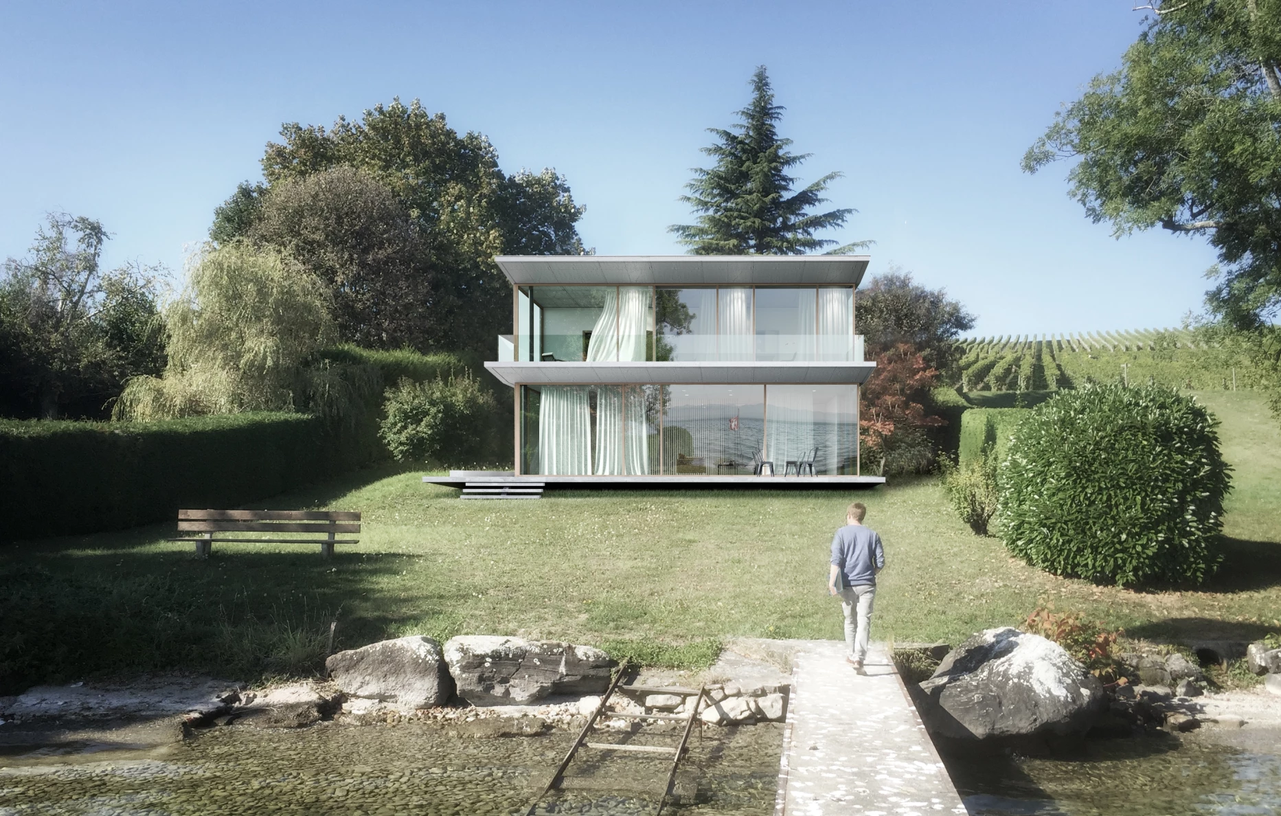 Construction d'une villa familiale au bord du lac léman, bureau d'architectes à Genève, corpus architecture urbanisme