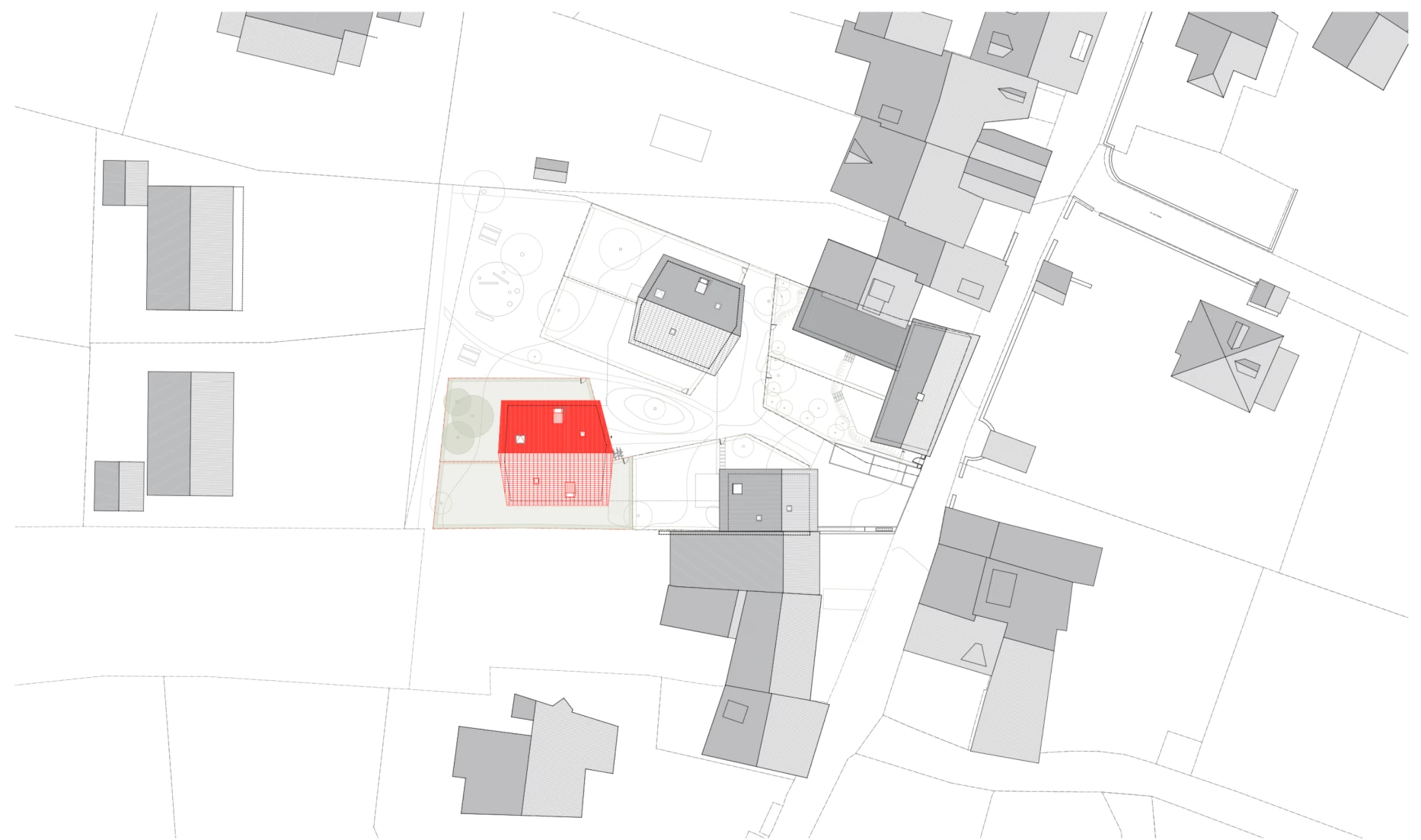Construction de 2 immeubles d'habitation et une maison en plein centre d'un village, Bureau d'architecte à Genève, corpus architecture urbanisme