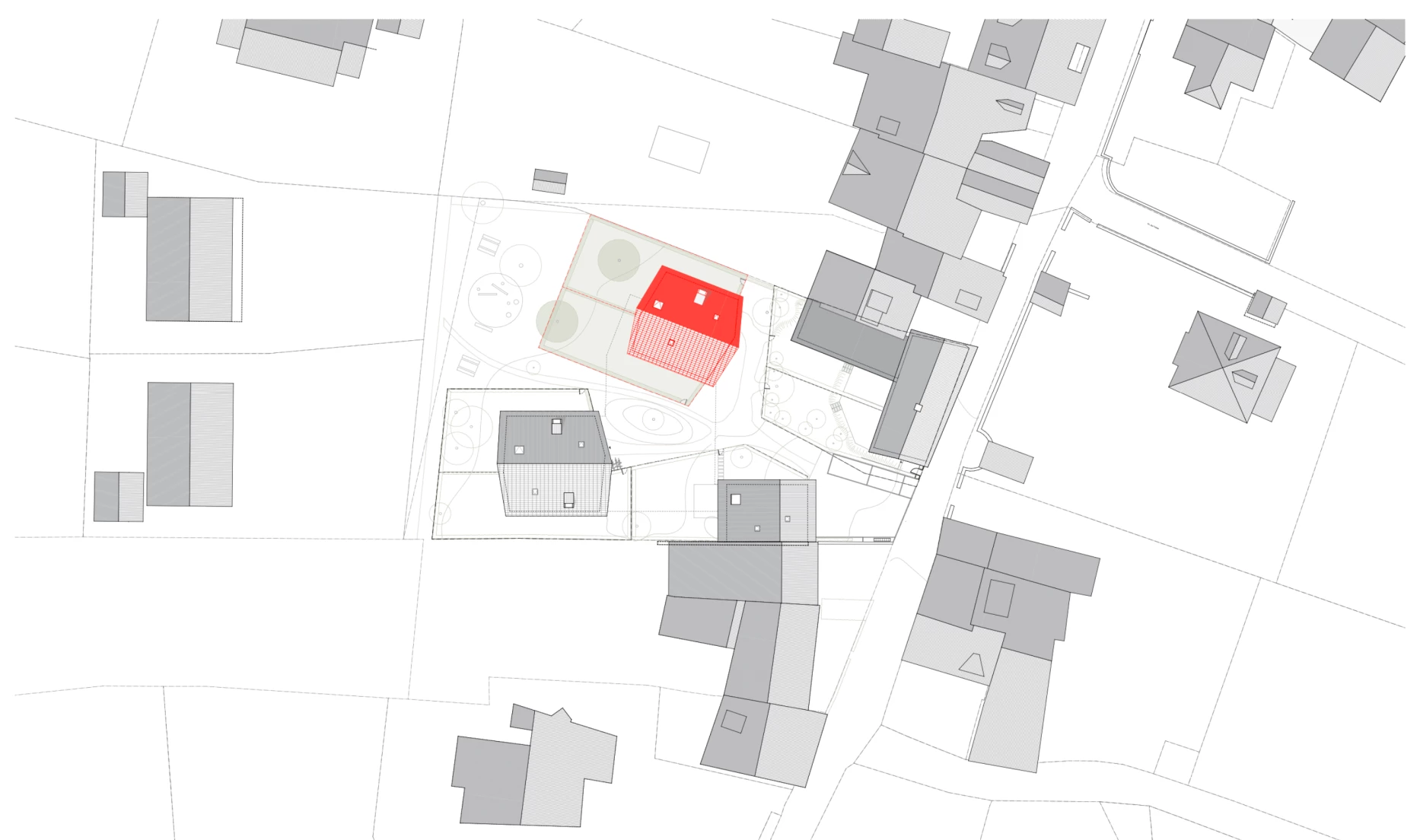 Construction de 2 immeubles d'habitation et une maison en plein centre d'un village, Bureau d'architecte à Genève, corpus architecture urbanisme