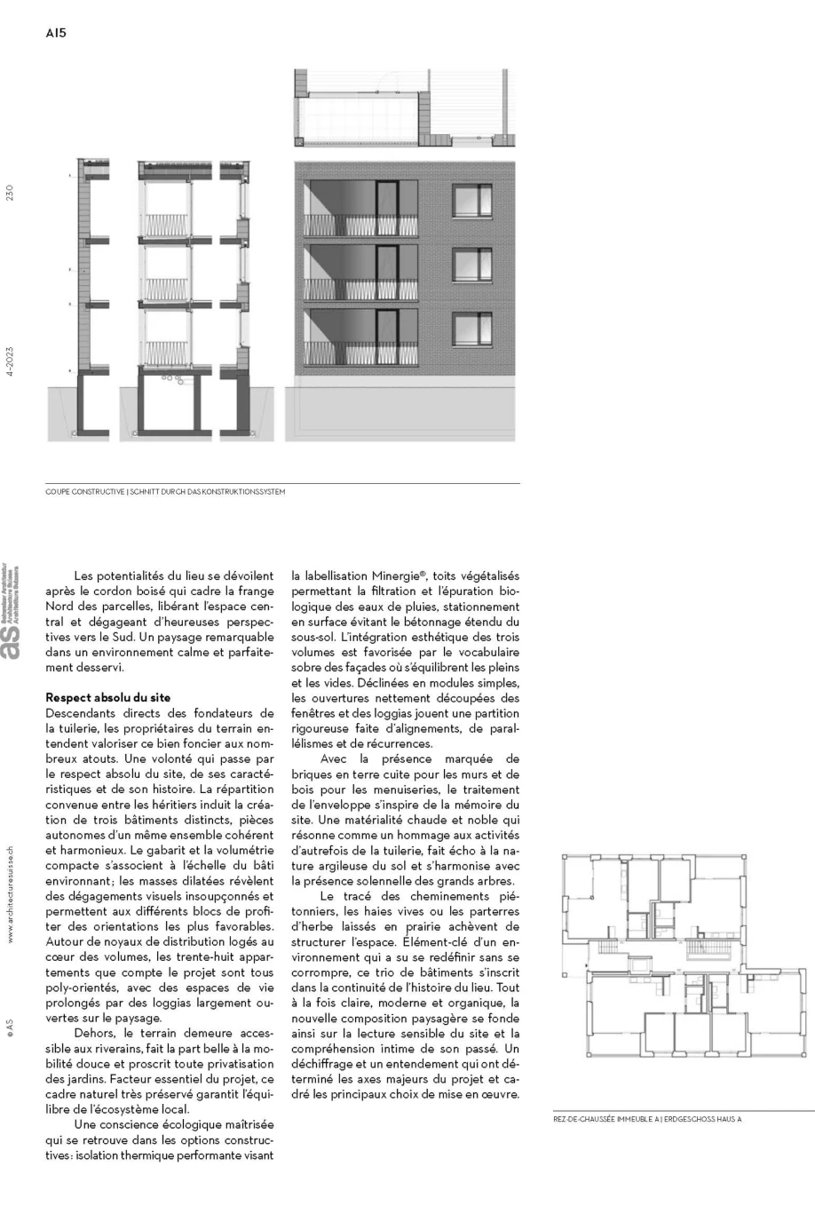 Construction of 3 new brick buildings in Bellevue, Geneva architect's office, corpus architecture urbanisme
