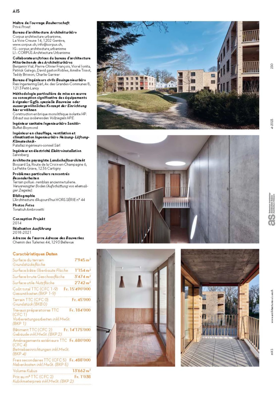 Construction of 3 new brick buildings in Bellevue, Geneva architect's office, corpus architecture urbanisme