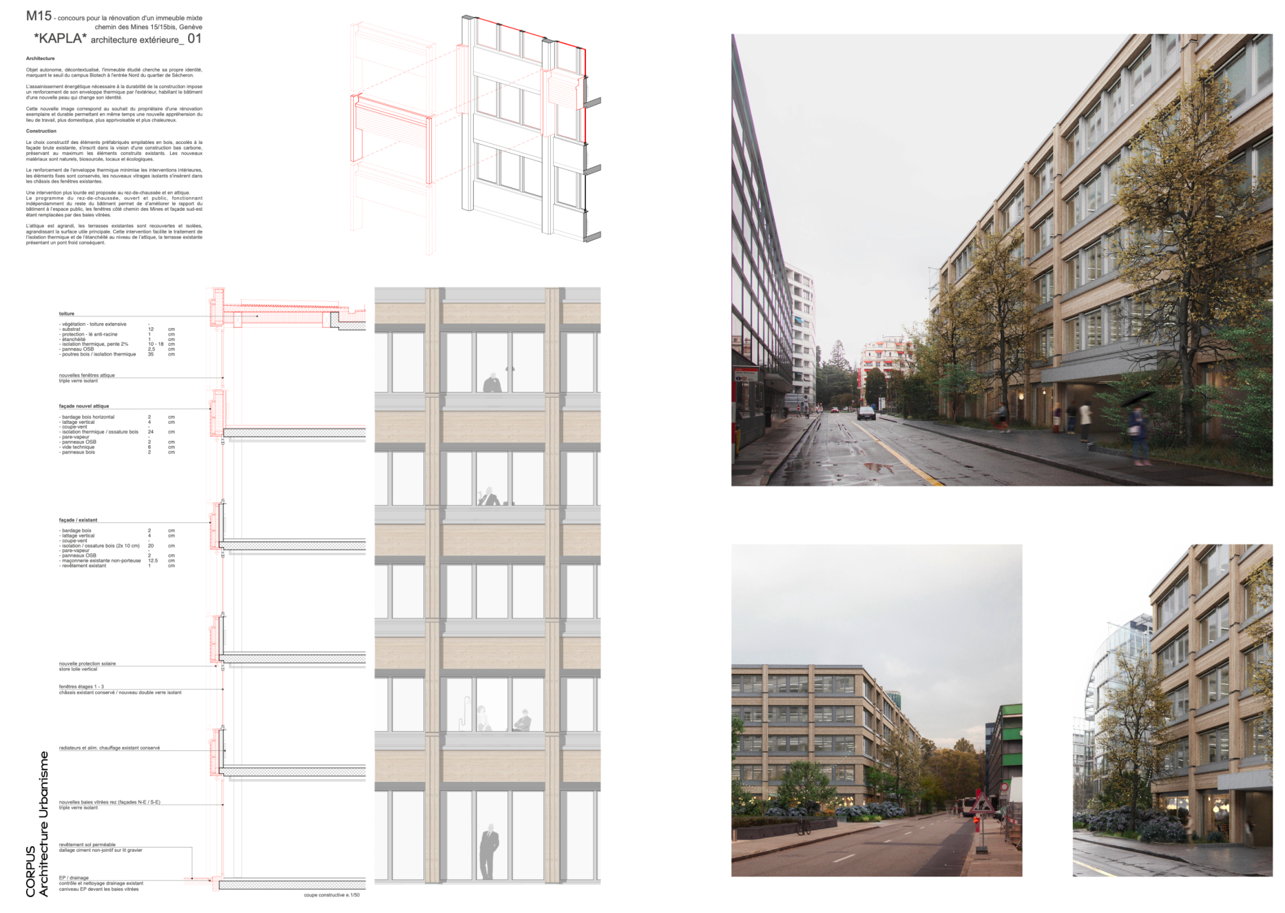 Concours pour la rénovation énergétique d'un immeuble mixte, Bureau d'architectes à Genève, corpus architecture urbanisme