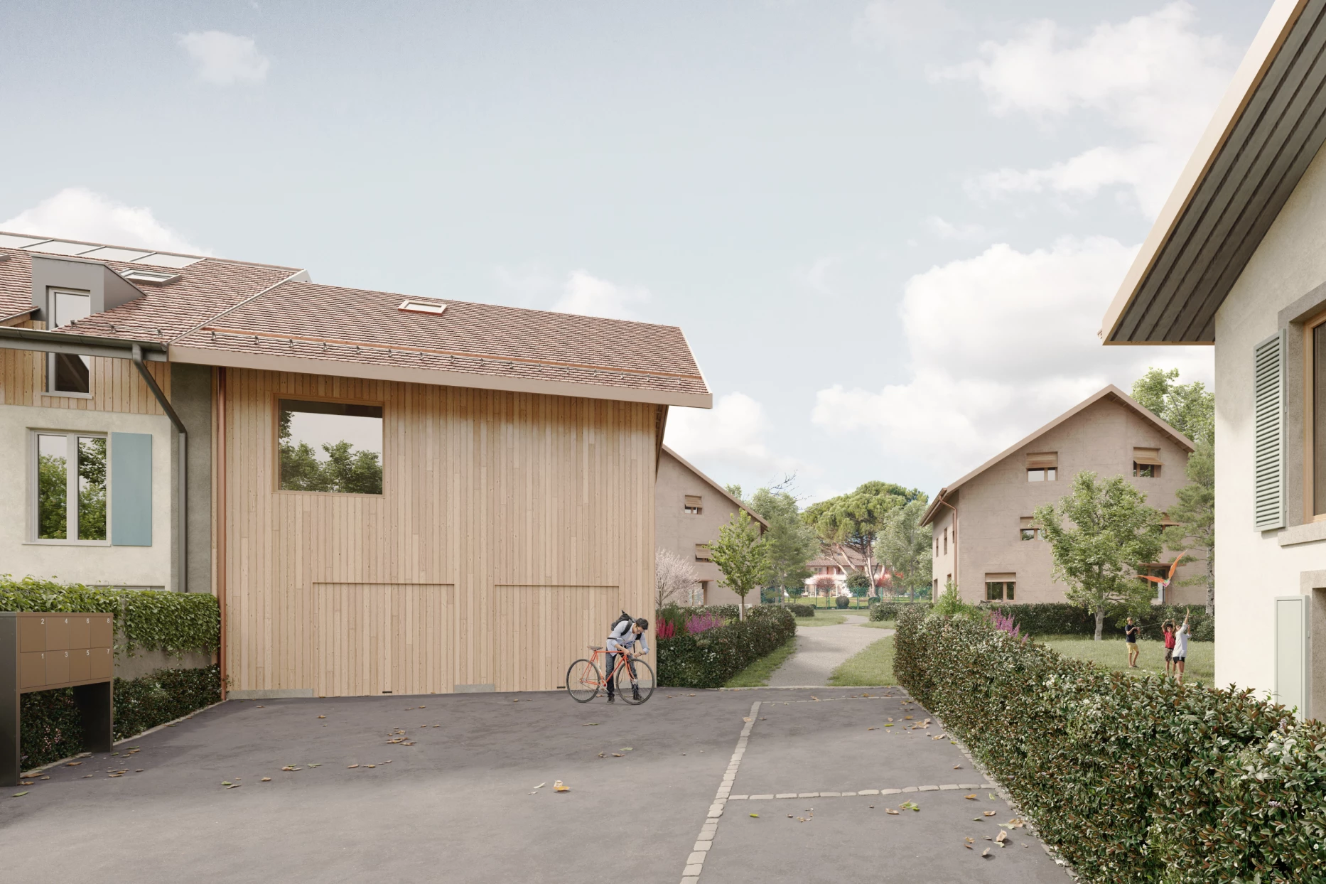 Construction de 2 immeubles d'habitation et une maison en plein centre d'un village, Bureau d'architecte à Genève, corpus architecture urbanisme