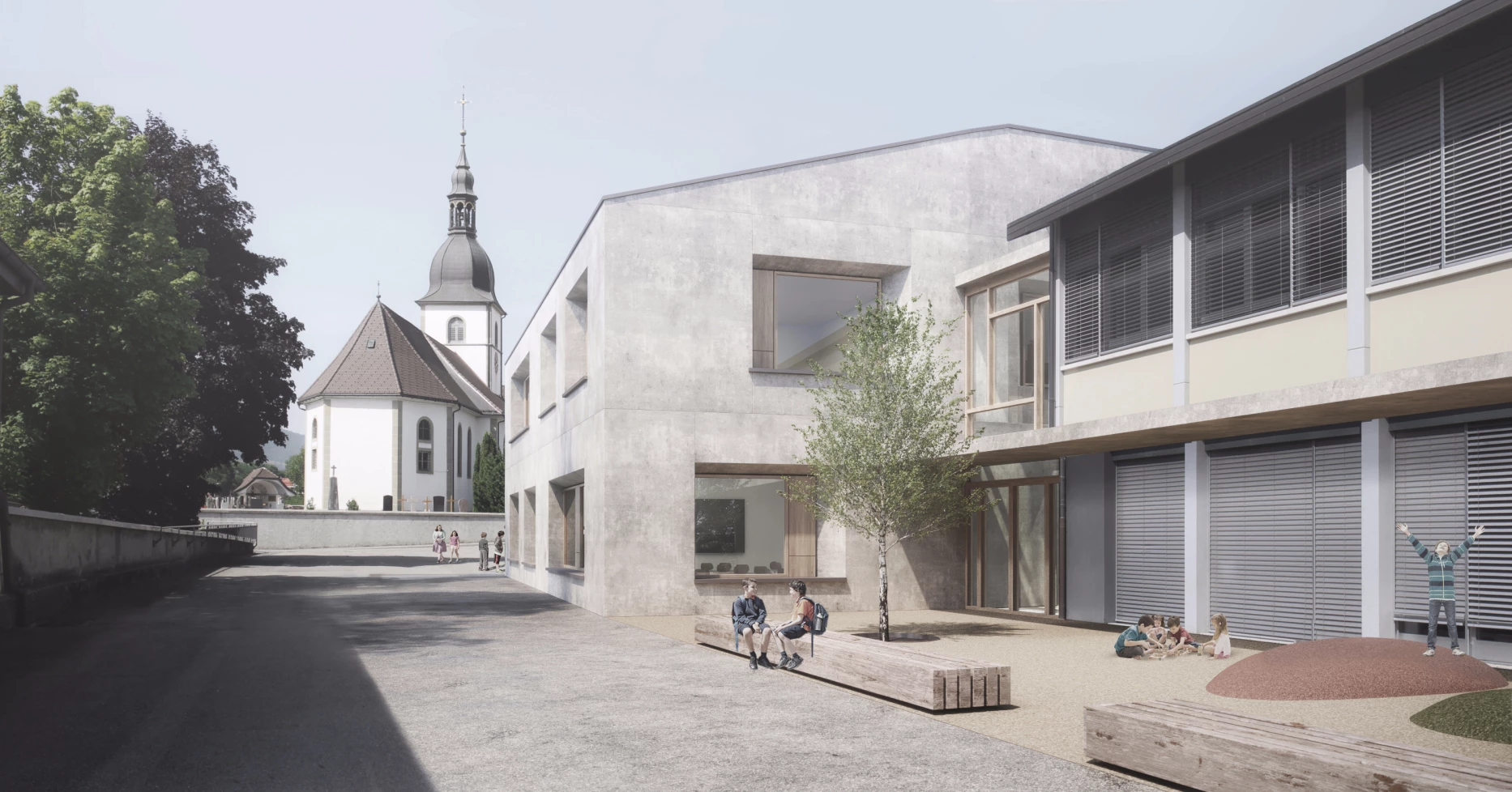 Concours pour la construction d'une école villageoise, bureau d'architectes à Genève, corpus architecture urbanisme